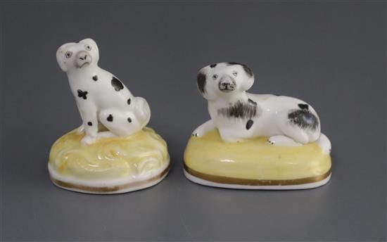 Two small Samuel Alcock porcelain figures of King Charles spaniels, c.1835-50, H. 4.5 and 5.5cm